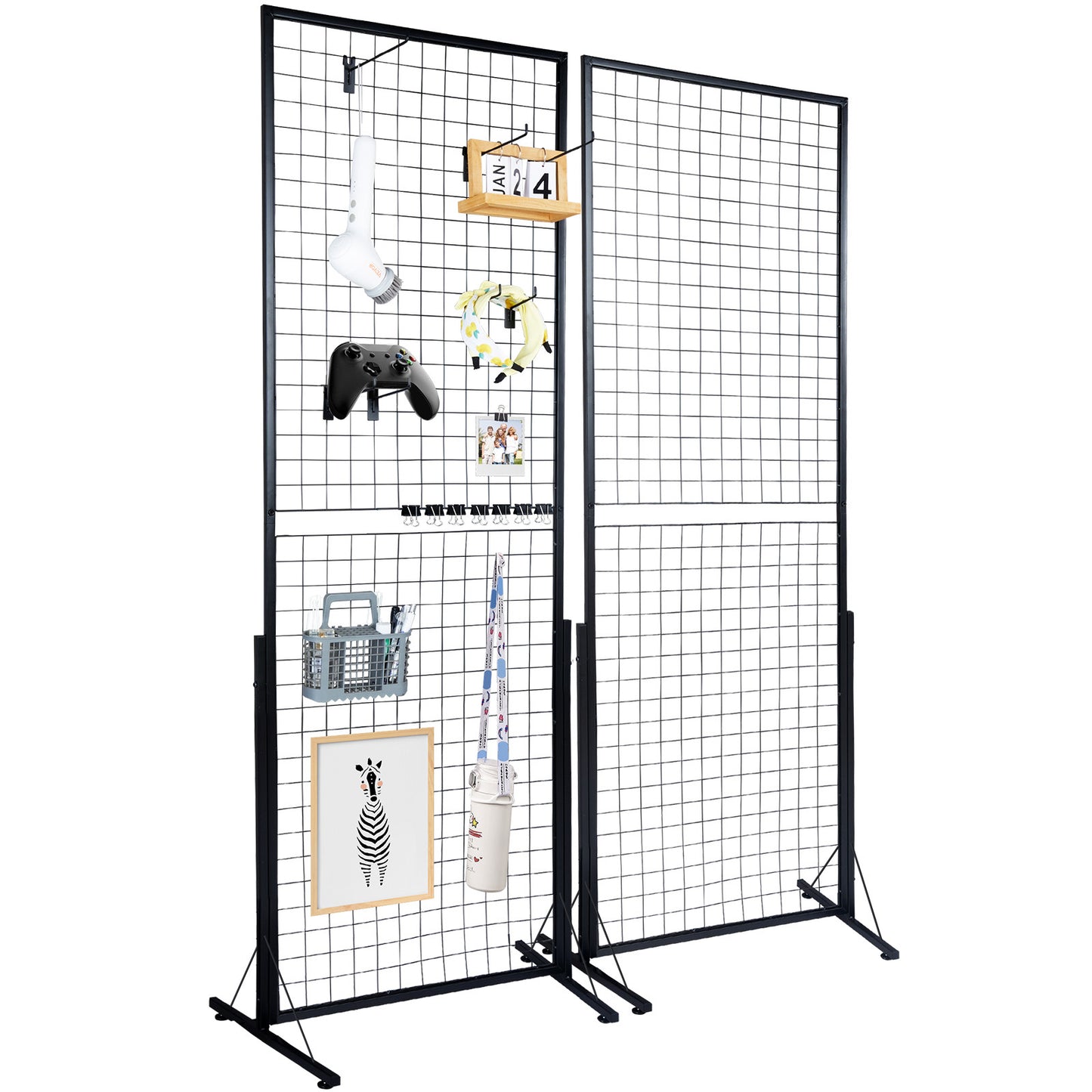 VEVOR 2' X 5.6' Grid Wall Panels Tower, 2 Packs Wire Gridwall Display Racks With T-Base Floorstanding, Double Side Gridwall Panels For Art Craft Shows, Retail Display With Extra Clips And Hooks